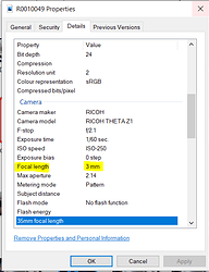 focal length jpeg