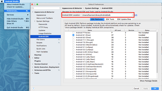 mac android studio sdk location