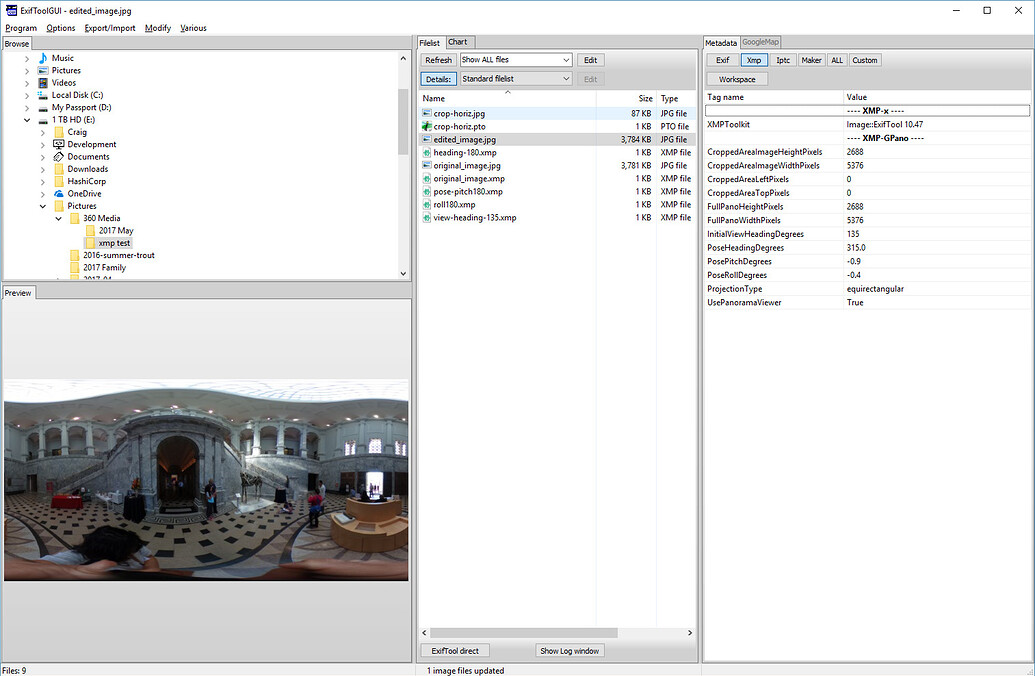 exiftool gui facebook 360 video