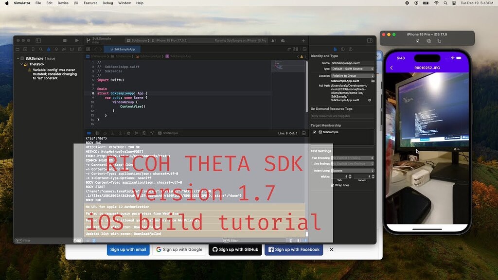 RICOH THETA SDK 1.7 iOS native build on MacOS Sonoma - API Usage ...