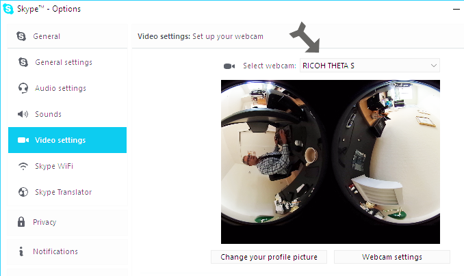 Confirm you can see RICOH THETA S as a webcam